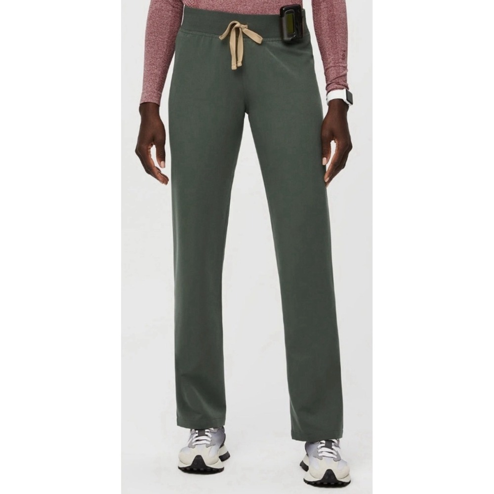 Figs High Waisted Livingston Basic Scrub Pants Straight Leg Olive Green XL P